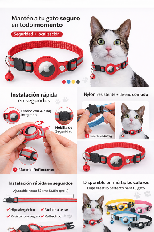 Collar con Funda para AirTag - Reflectante para Perros y Gatos