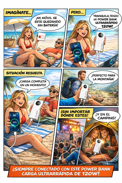 Power Bank 120W Carga Rápida 50000mAh – Negro y Blanco | Noxavi